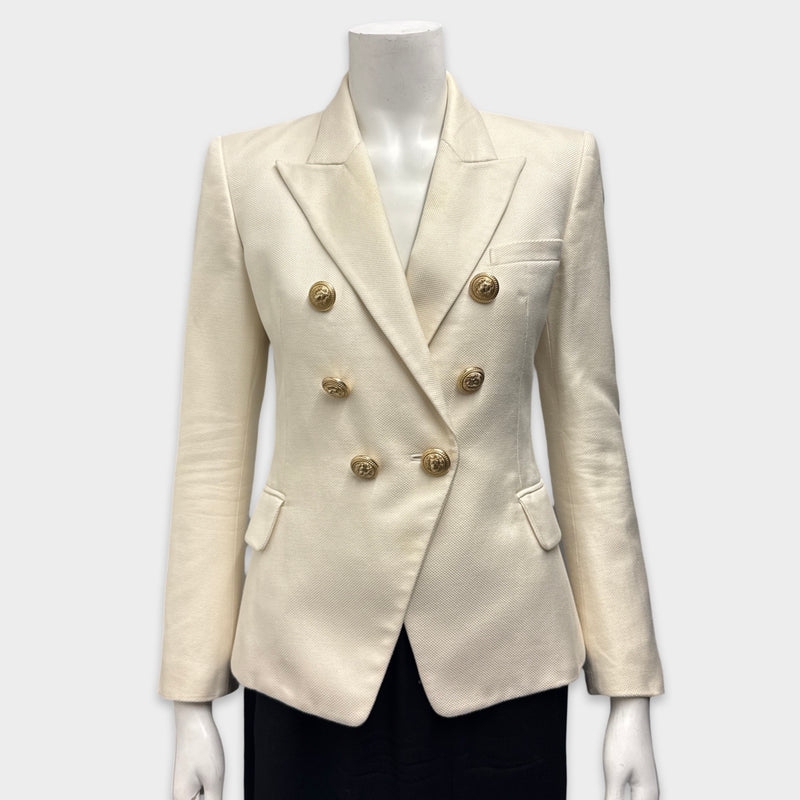 Balmain Women's Cream Double Breasted Blazer With Gold Buttons