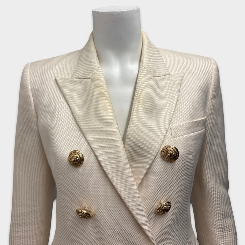 Balmain Women's Cream Double Breasted Blazer With Gold Buttons