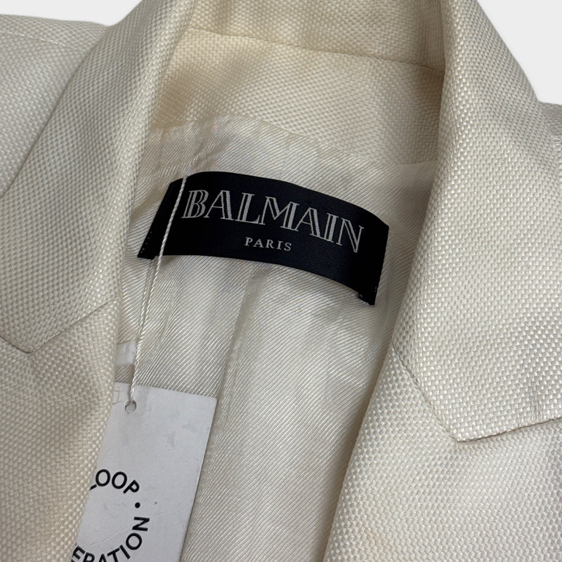 Balmain Women's Cream Double Breasted Blazer With Gold Buttons