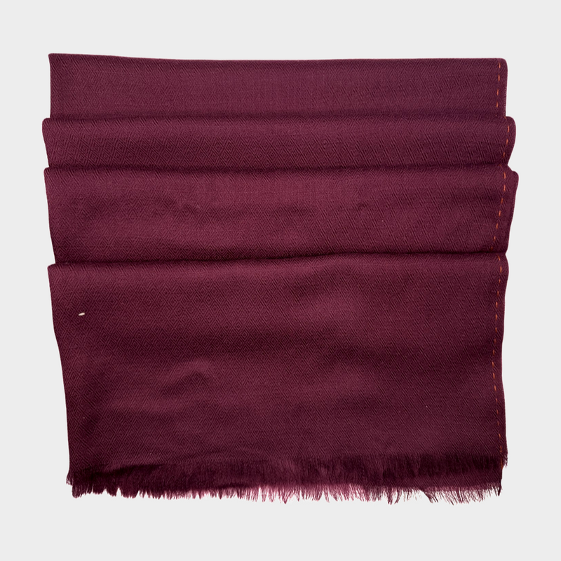 LORO PIANA burgundy geometric textured cashmere scarf