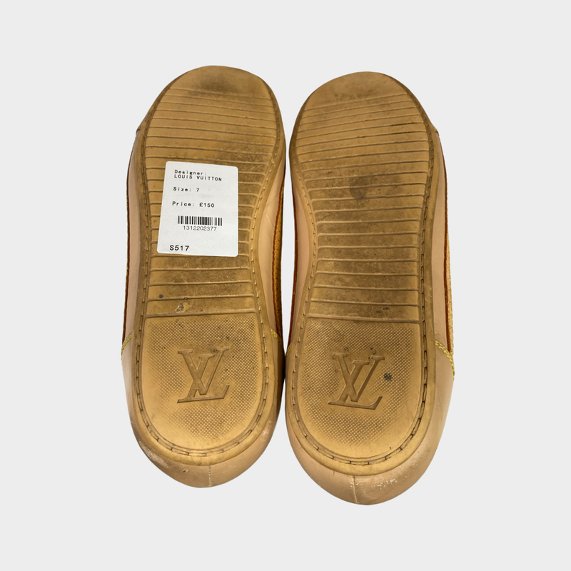 Louis Vuitton women's beige check monogram trainers with green laces