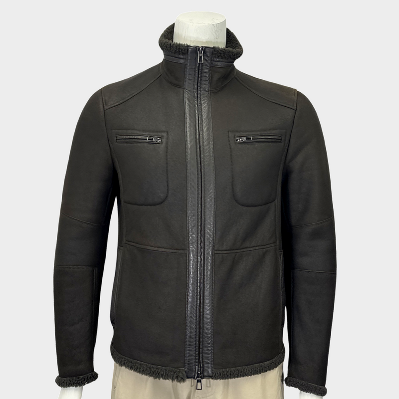 Loro Piana men's dark brown lambskin and shearling fur jacket