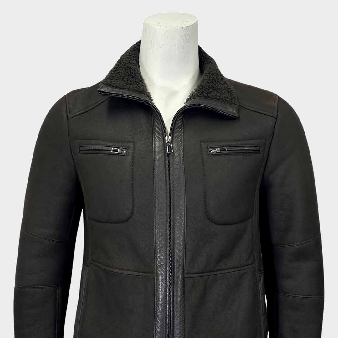 Loro Piana men's dark brown lambskin and shearling fur