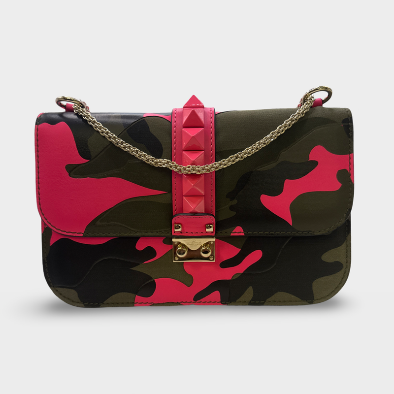 Valentino Women's Rockstud Camouflage and Pink fabric and leather Handbag