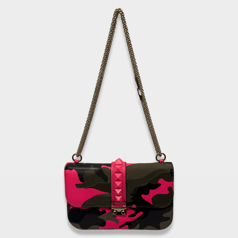 Valentino Women's Rockstud Camouflage and Pink fabric and leather Handbag