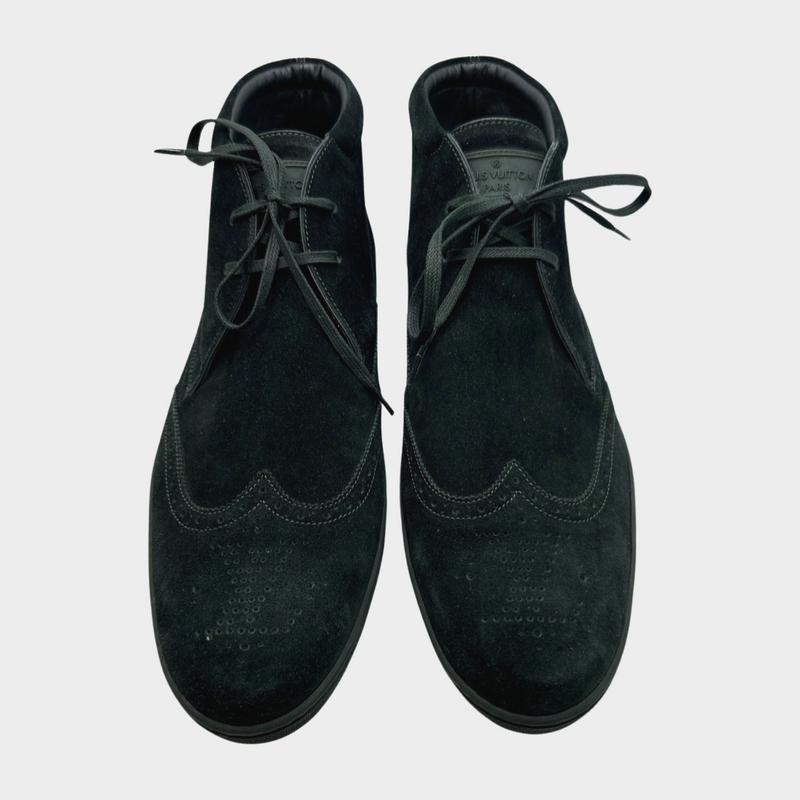 Louis Vuitton men's emerald green suede ankle trainers