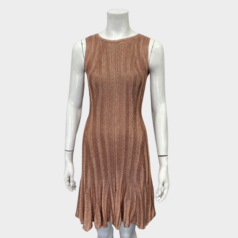 Alexander McQueen rose gold metallic knit dress