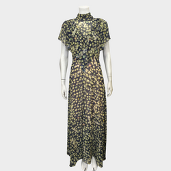 Preen navy sheer nylon maxi dress with a yellow floral print