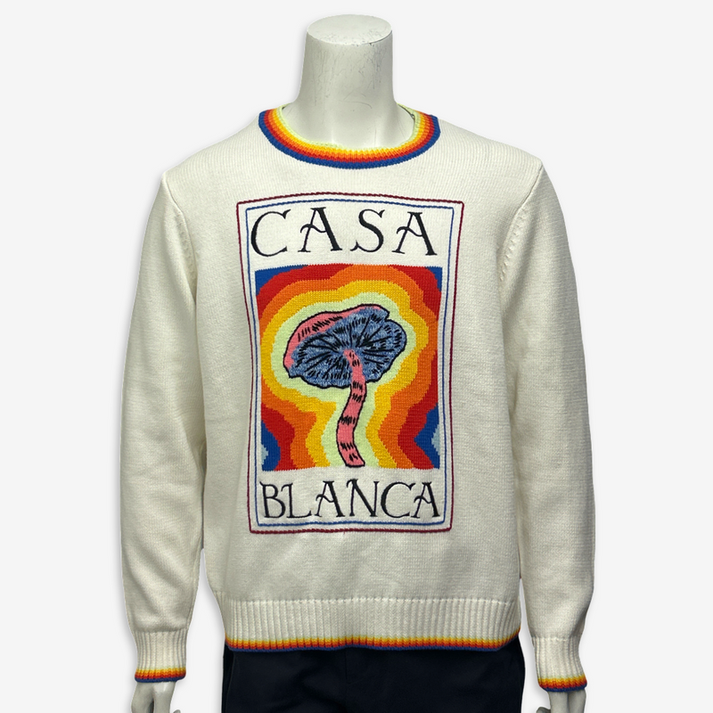 Casablanca White And Rainbow Knitted Sweater With Mushroom Design