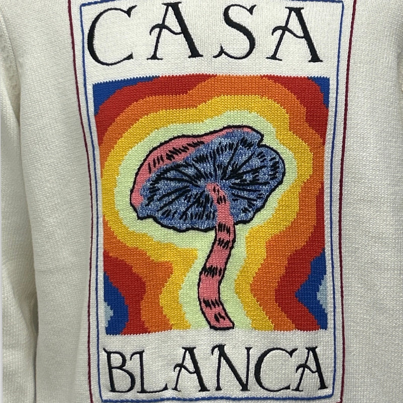 Casablanca White And Rainbow Knitted Sweater With Mushroom Design