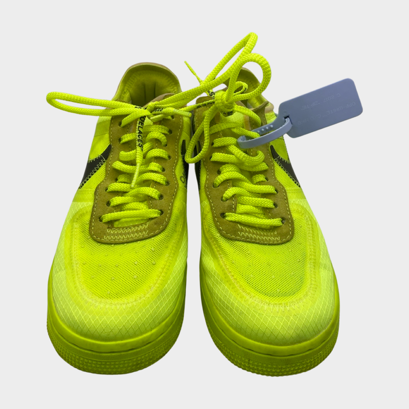 Off White x Nike women's neon yellow mesh Air Force 1 "Volt" sneakers
