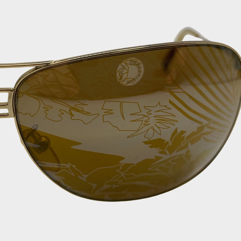 Fendi women's gold rim reflective jungle print lens sunglasses