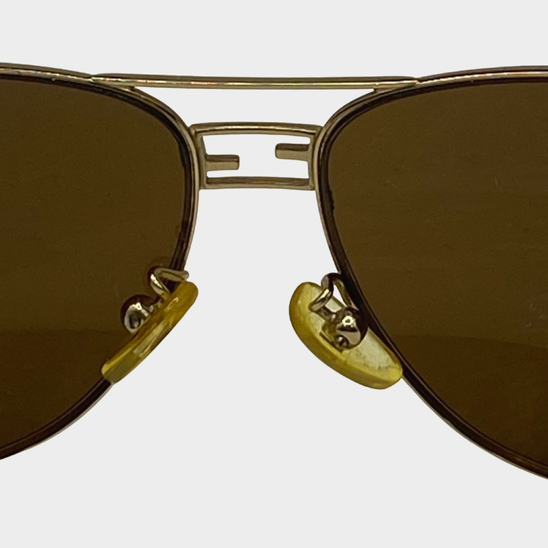 Fendi women's gold rim reflective jungle print lens sunglasses