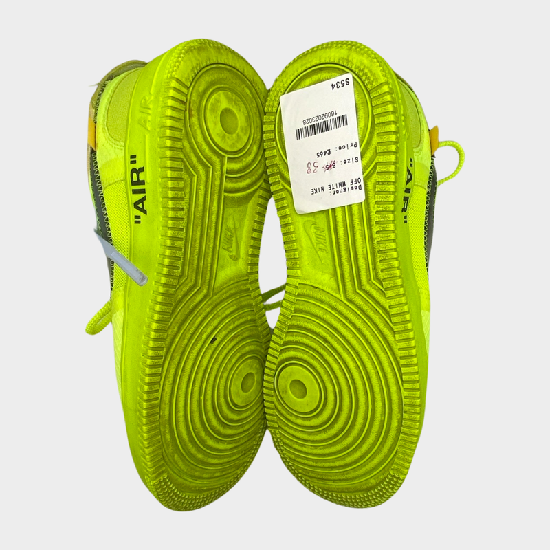 Off White x Nike women's neon yellow mesh Air Force 1 "Volt" sneakers