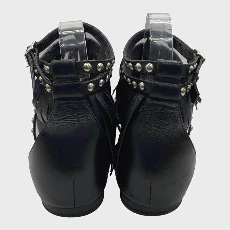Saint Laurent women's black leather fringe gladiator sandals