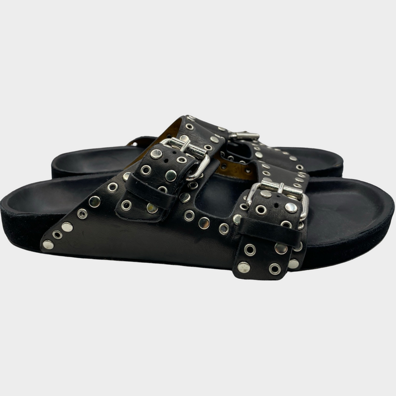 Isabel Marant women's black leather sandals with silver studs