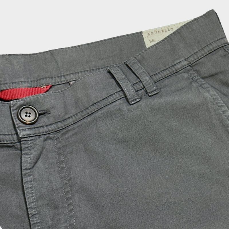 Brunello Cucinelli men's grey cotton straight-length trousers