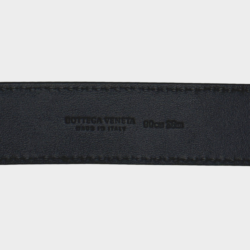 Bottega Veneta black intrecciato leather belt with gold-tone detail at the buckle