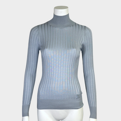 Burberry women's baby blue ribbed silk roll-neck top