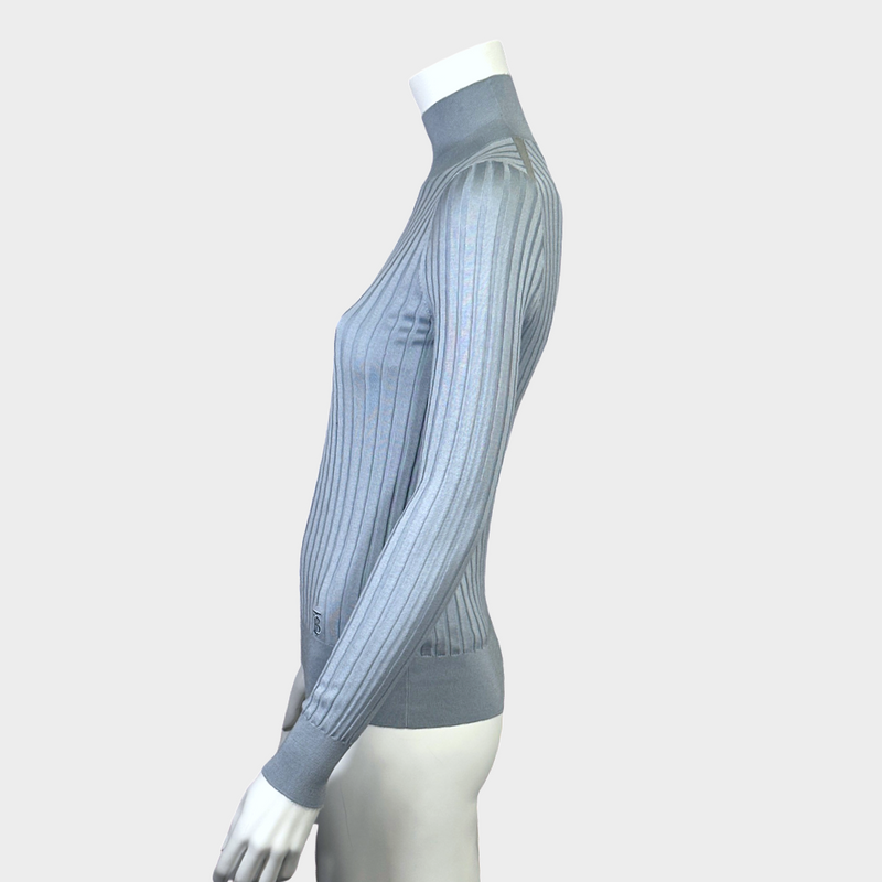 Burberry women's baby blue ribbed silk roll-neck top