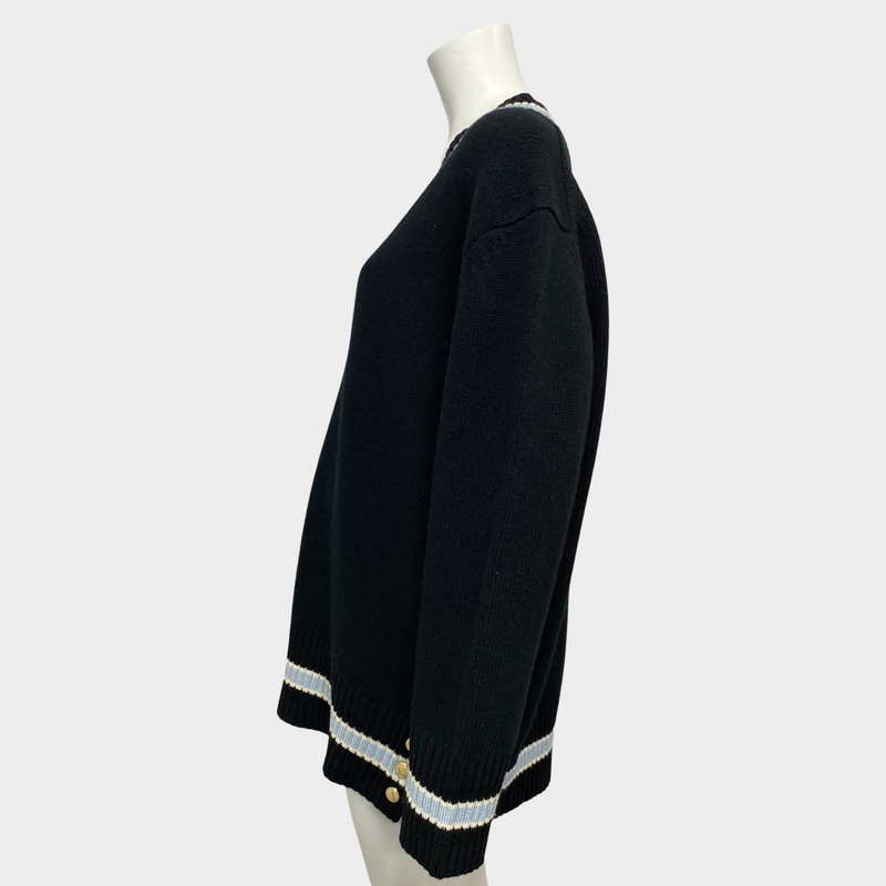 Burberry women's navy wool jumper with blue and white stripes