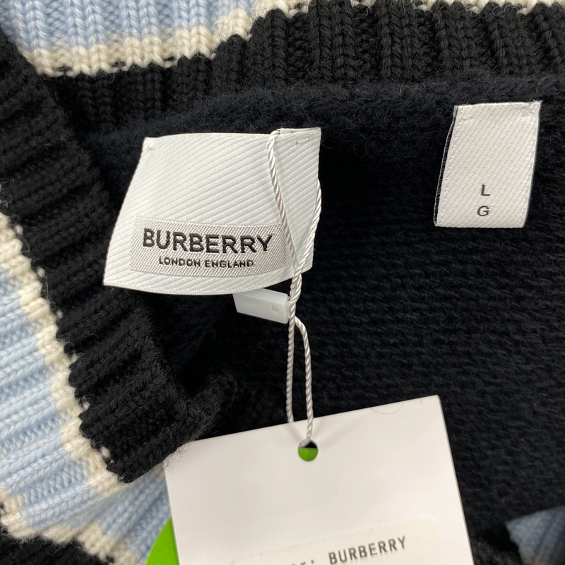 Burberry women's navy wool jumper with blue and white stripes
