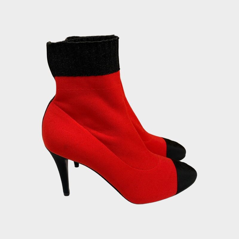 Chanel women's red sock ankle boots with metallic detail – Loop Generation