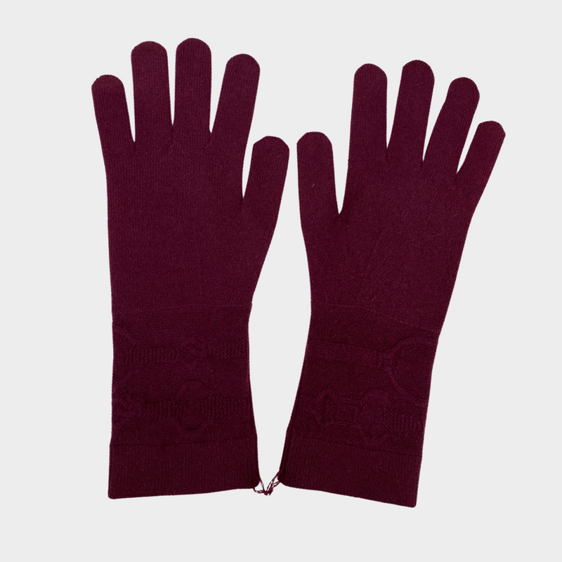 Hermes women's burgundy cashmere gloves