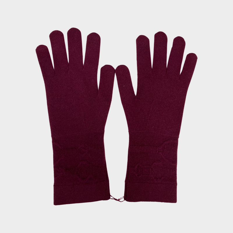 Hermes women's burgundy cashmere gloves