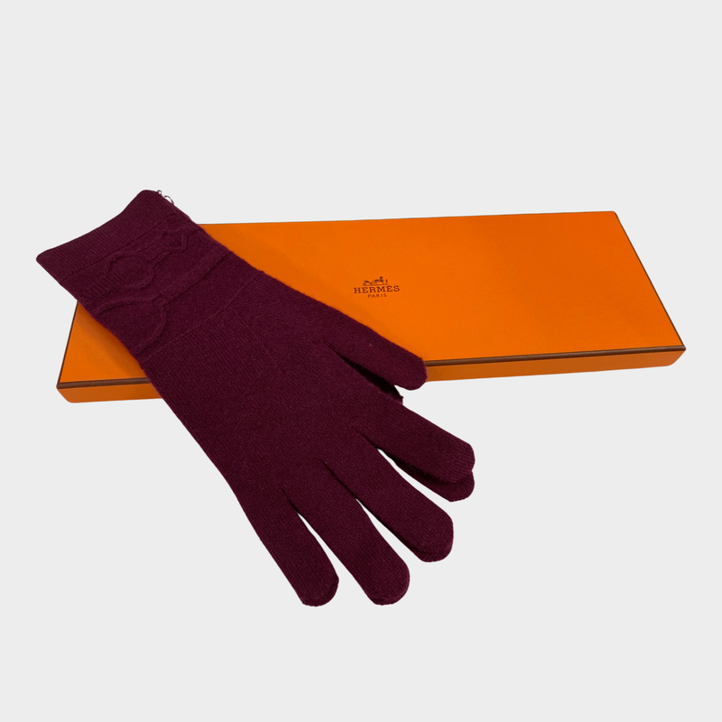 Hermes women's burgundy cashmere gloves