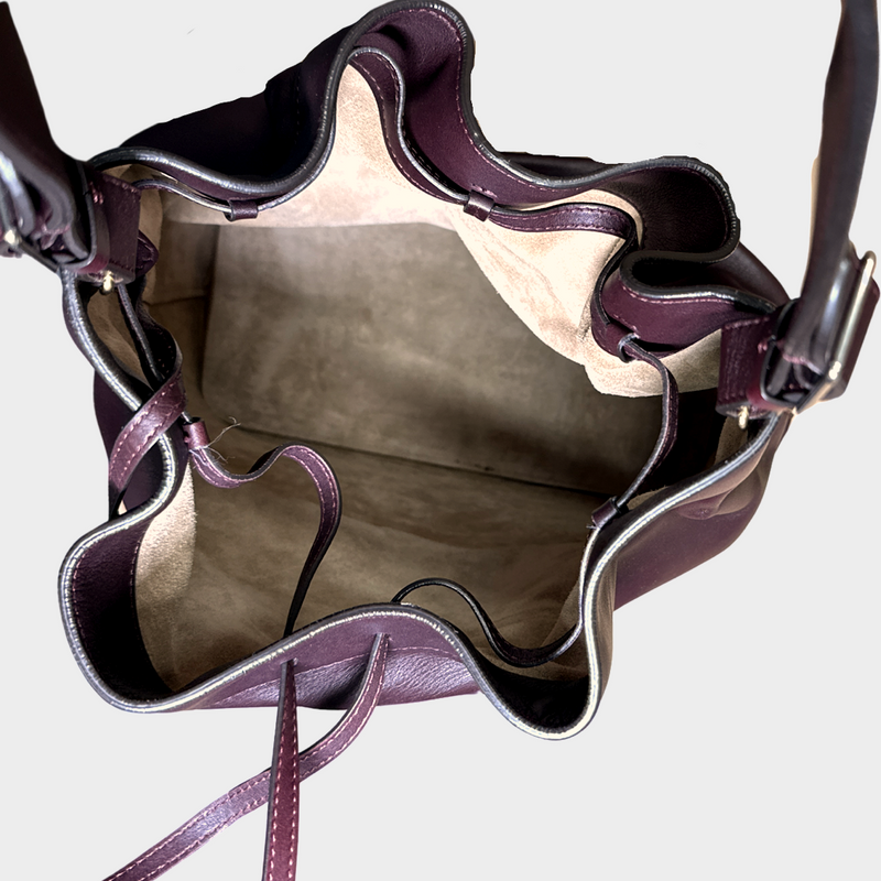 Celine women's burgundy leather Seau drawstring bucket bag