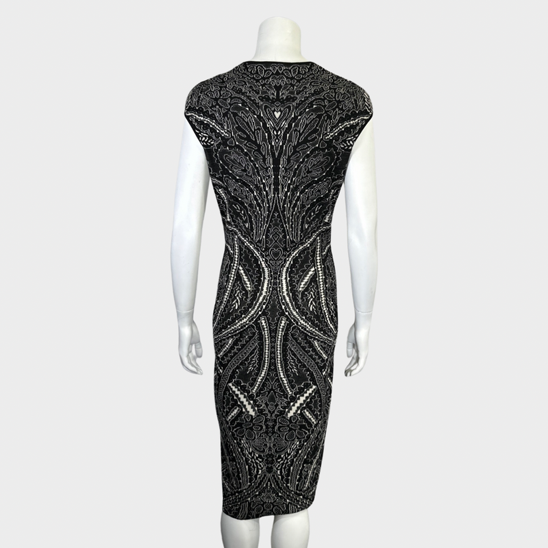 Alexander McQueen black and white paisley jacquard silk/wool dress
