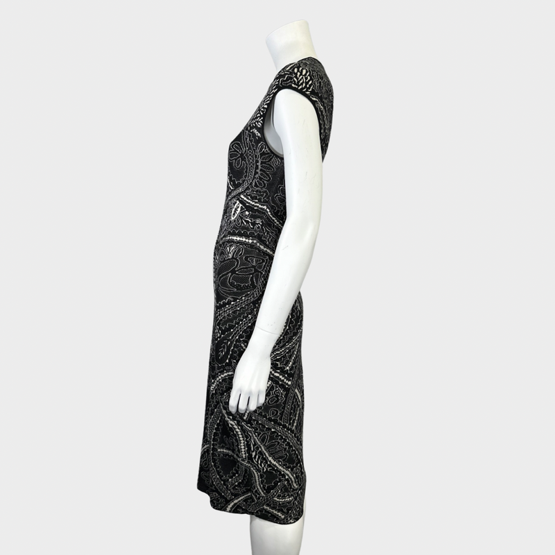 Alexander McQueen black and white paisley jacquard silk/wool dress