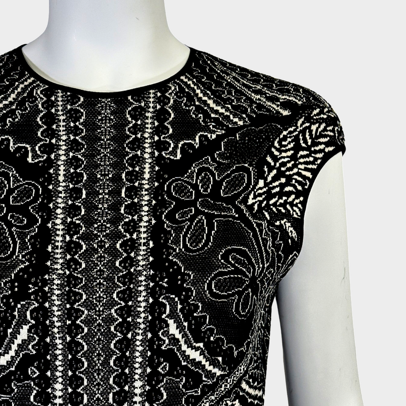 Alexander McQueen black and white paisley jacquard silk/wool dress