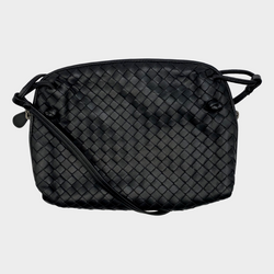 Bottega Veneta women's black intrecciato leather cross-body nodini handbag