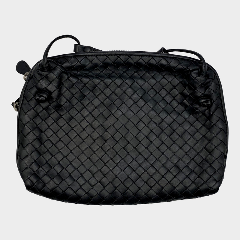 Bottega Veneta women's black intrecciato leather cross-body nodini handbag