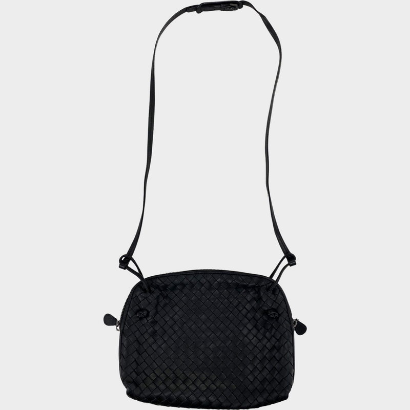 Bottega Veneta women's black intrecciato leather cross-body nodini handbag