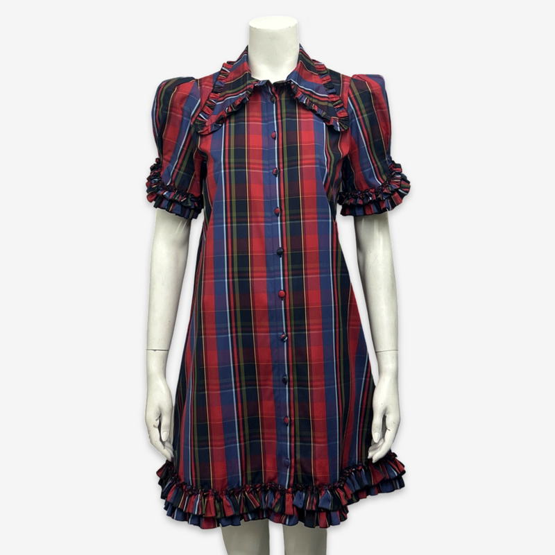 The Vampire's Wife Red and Blue Cotton Tartan Plaid Button-Down Dress