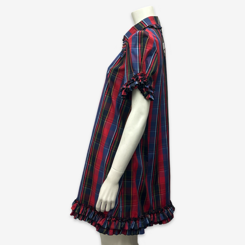 The Vampire's Wife Red and Blue Cotton Tartan Plaid Button-Down Dress