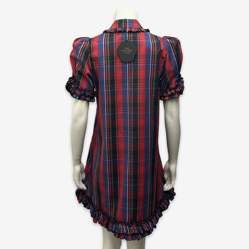 The Vampire's Wife Red and Blue Cotton Tartan Plaid Button-Down Dress