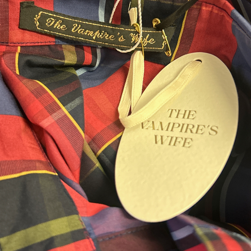 The Vampire's Wife Red and Blue Cotton Tartan Plaid Button-Down Dress