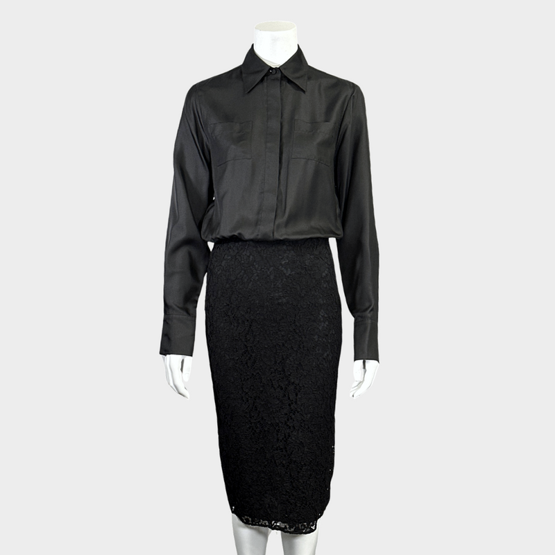 VALENTINO black silk and lace long-sleeved dress