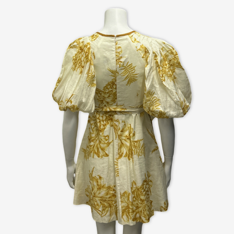 Zimmermann White and Yellow Pineapple Print Linen Dress