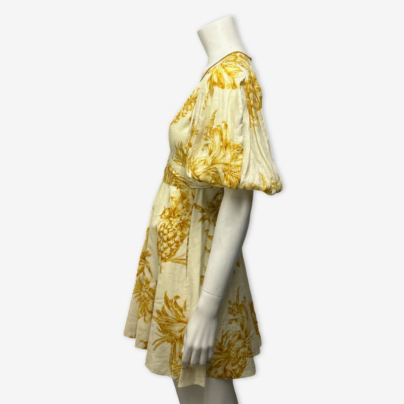 Zimmermann White and Yellow Pineapple Print Linen Dress
