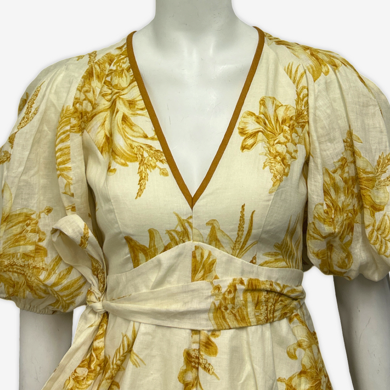 Zimmermann White and Yellow Pineapple Print Linen Dress