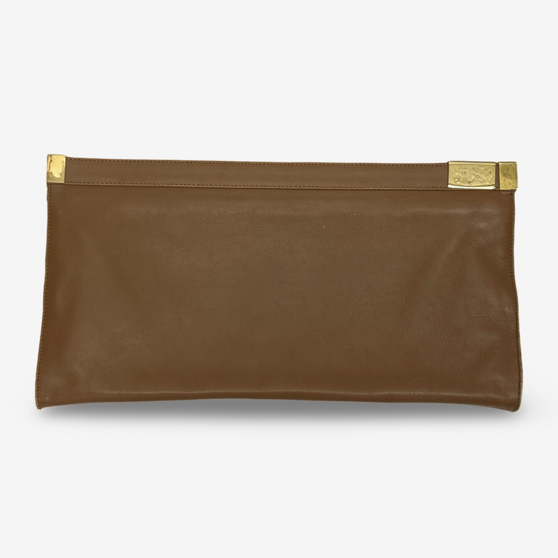 Maison Margiela Unisex Brown Leather Clutch Bag With Gold Accents