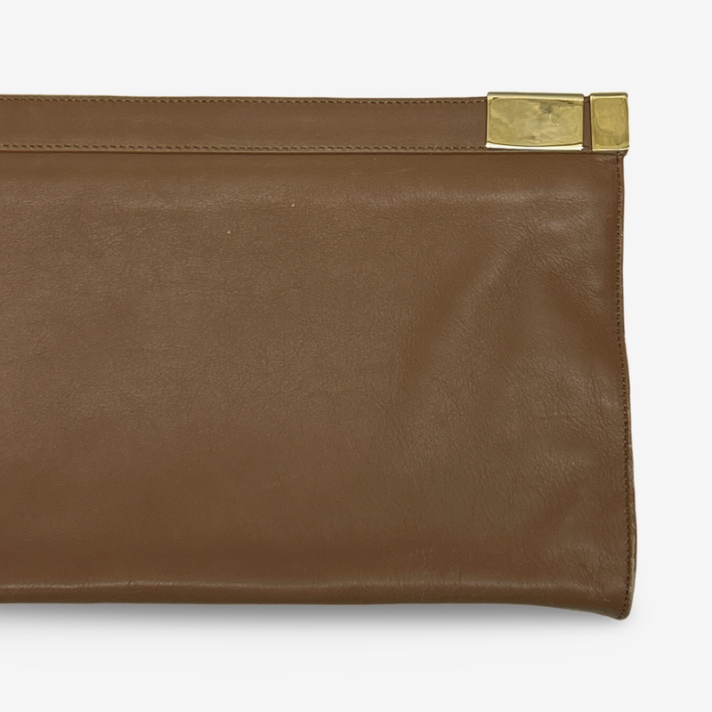 Maison Margiela Unisex Brown Leather Clutch Bag With Gold Accents