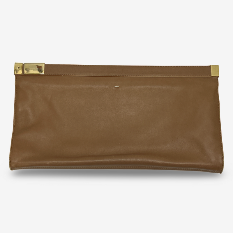 Maison Margiela Unisex Brown Leather Clutch Bag With Gold Accents
