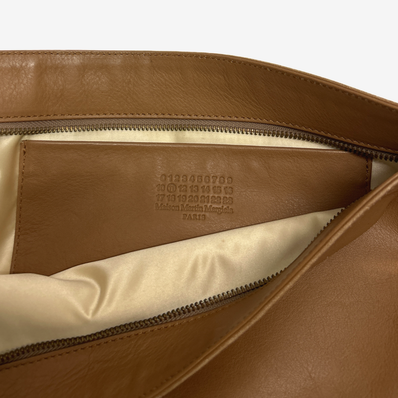 Maison Margiela Unisex Brown Leather Clutch Bag With Gold Accents