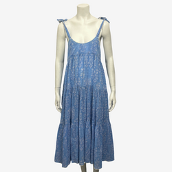Juliet Dunn Blue Cotton Floral Summer Maxi Dress